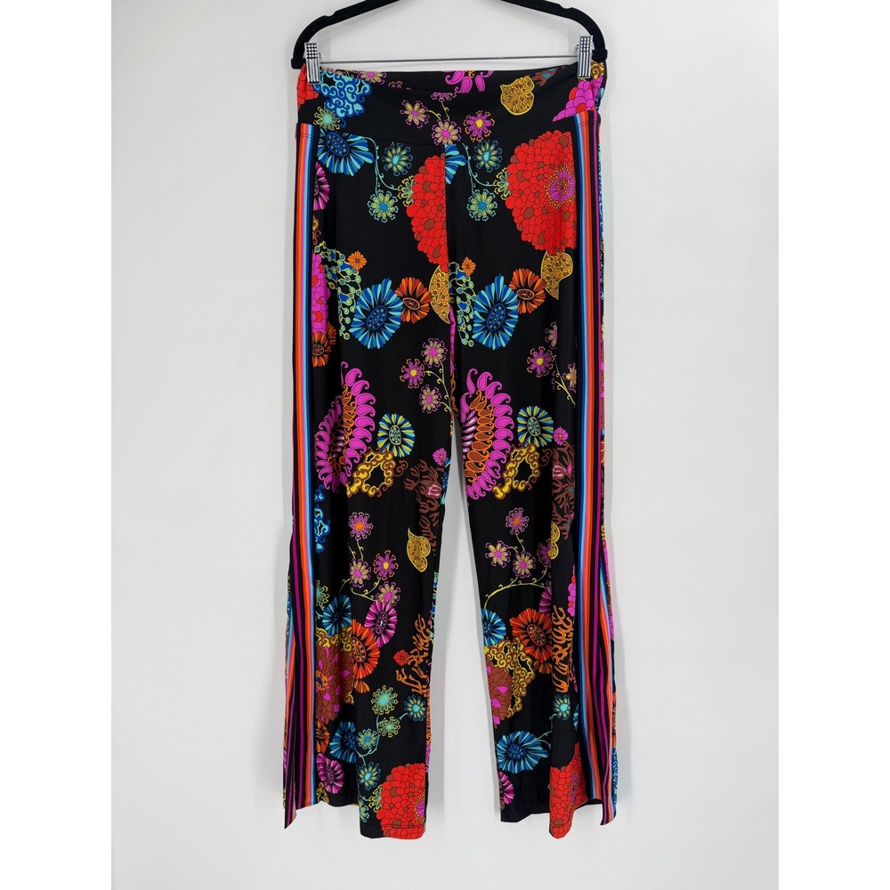 Trina Turk Cover-Up Pants Women Medium Black Electric Reef Floral Retro NWT - Picture 6 of 13